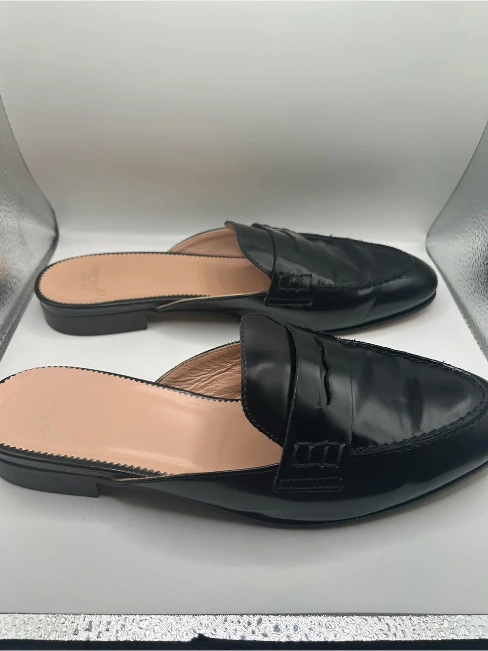 J. Crew Black Leather Penny Slide Loafers